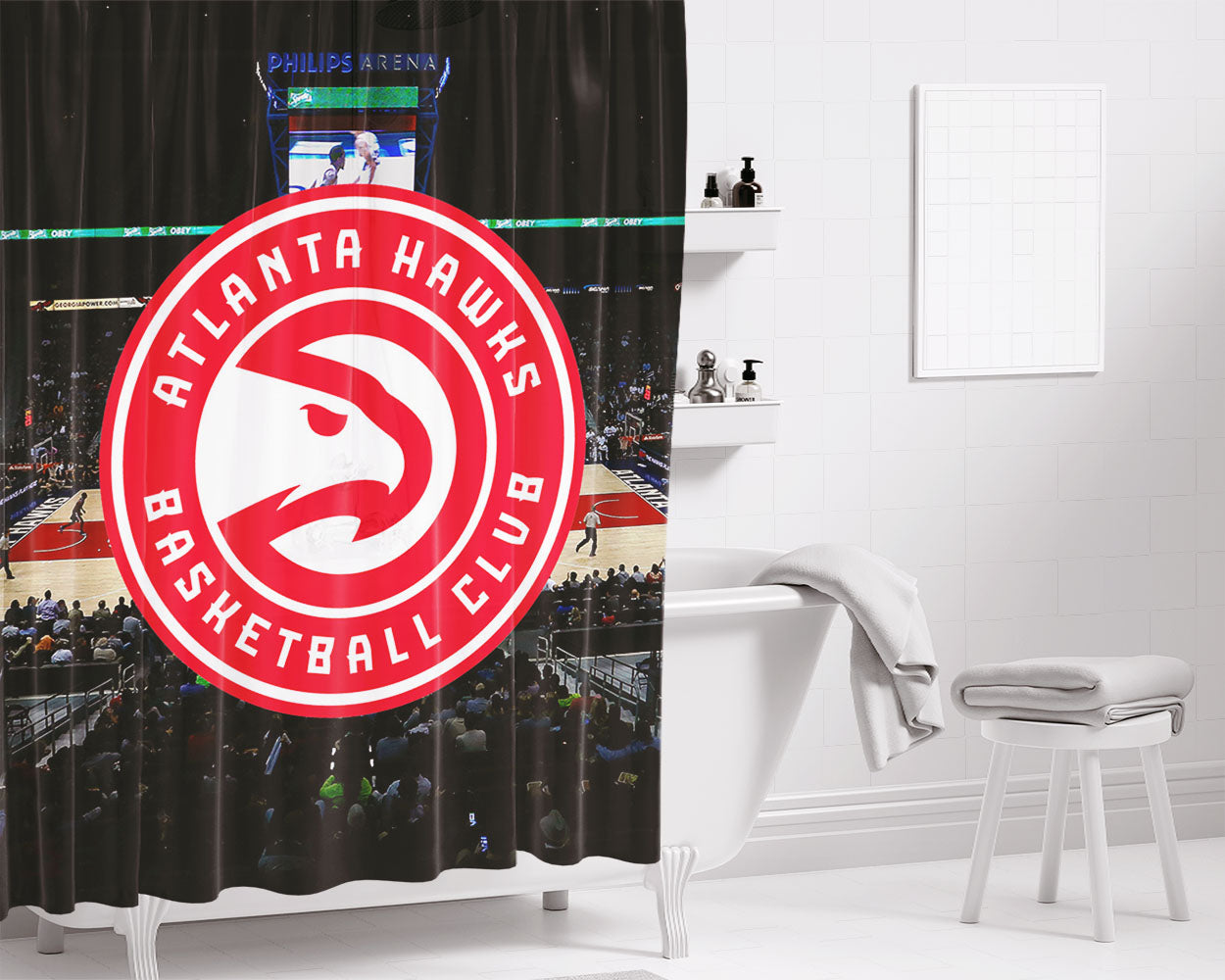 Top Atlanta Hawks Court Wallpaper Bathroom Shower Curtain Fabric Waterproof | 66 X 72 Inch