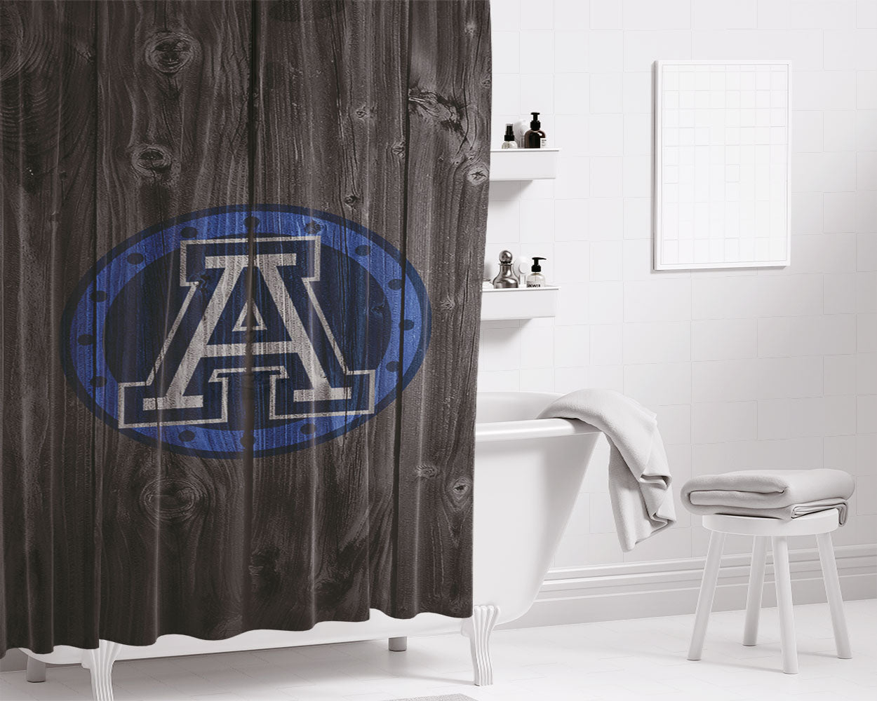 Toronto Argonauts Nfl Logo Dark Wood Wallpaper Bathroom Shower Curtain Fabric Waterproof | 66 X 72 Inch