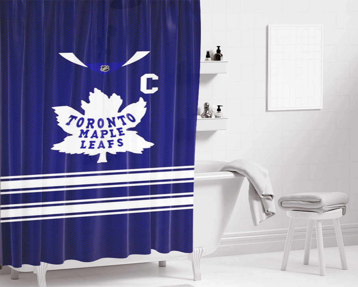 Toronto Maple Leafs Hockey Bathroom Shower Curtain Fabric Waterproof | 66 X 72 Inch
