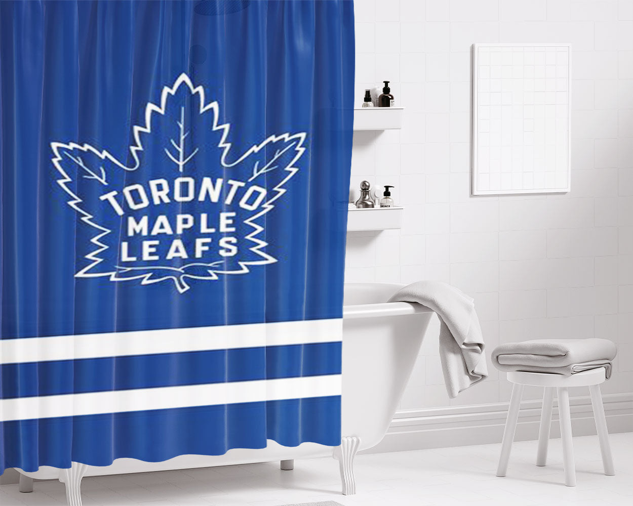 Toronto Maple Leafs Nhl Logo Dark Wood Wallpaper Bathroom Shower Curtain Fabric Waterproof | 66 X 72 Inch