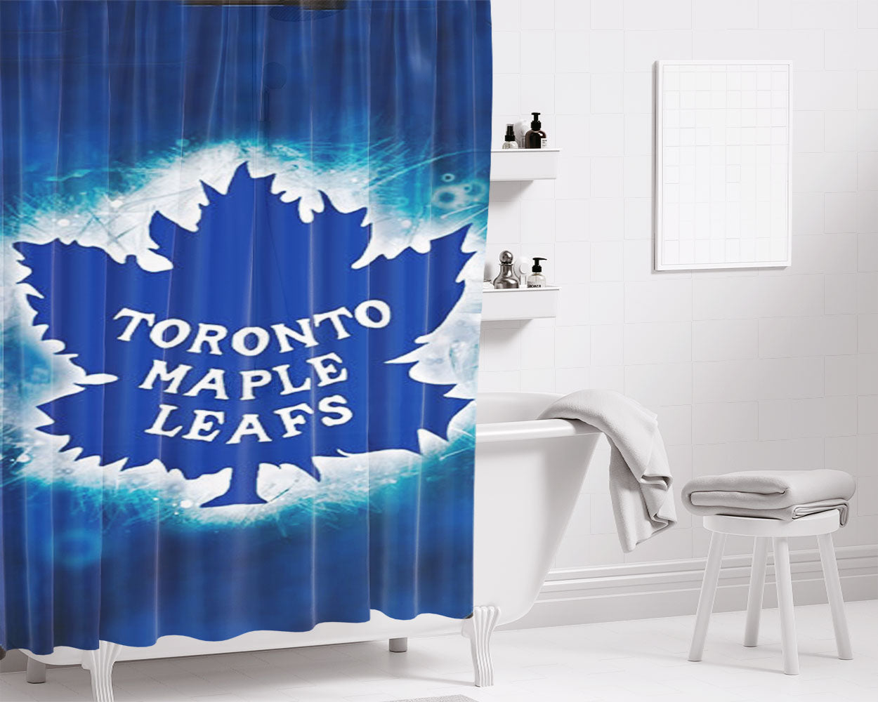 Toronto Maple Leafs Night City Bathroom Shower Curtain Fabric Waterproof | 66 X 72 Inch