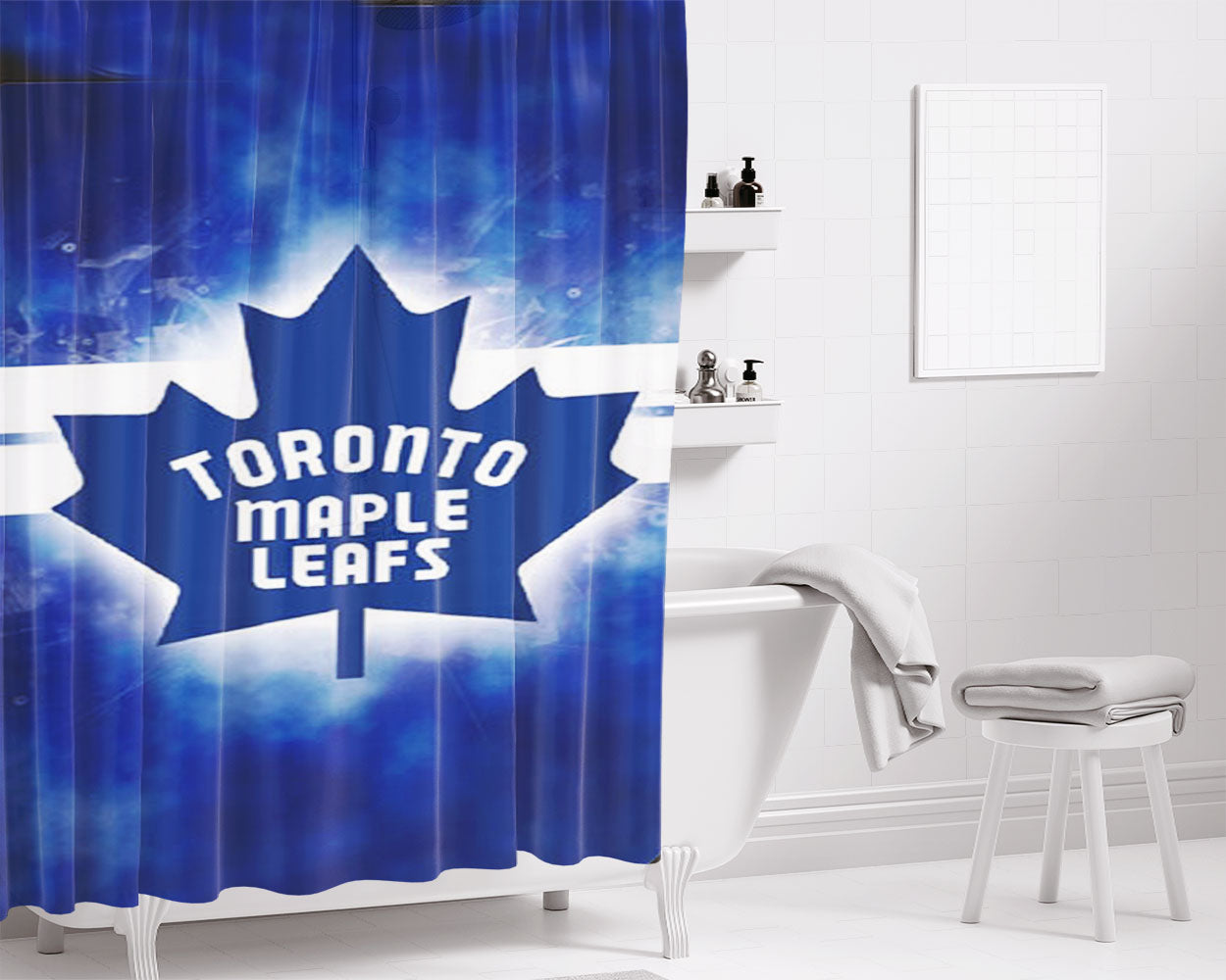 Toronto Maple Leafs Stripes Bathroom Shower Curtain Fabric Waterproof | 66 X 72 Inch