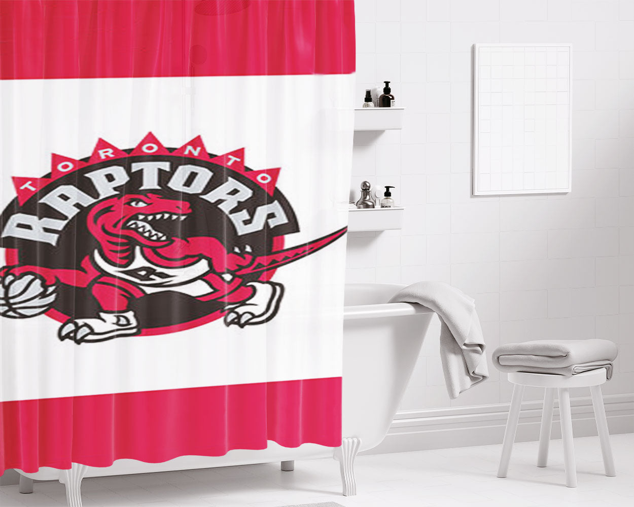 Toronto Raptor White Frame Bathroom Shower Curtain Fabric Waterproof | 66 X 72 Inch