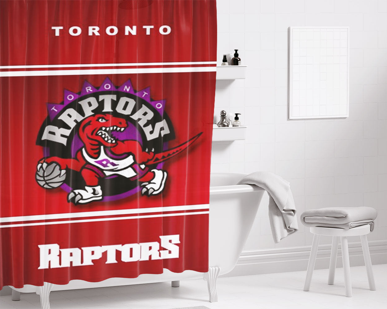 Toronto Raptors 1995 Nba Wallpaper Bathroom Shower Curtain Fabric Waterproof | 66 X 72 Inch