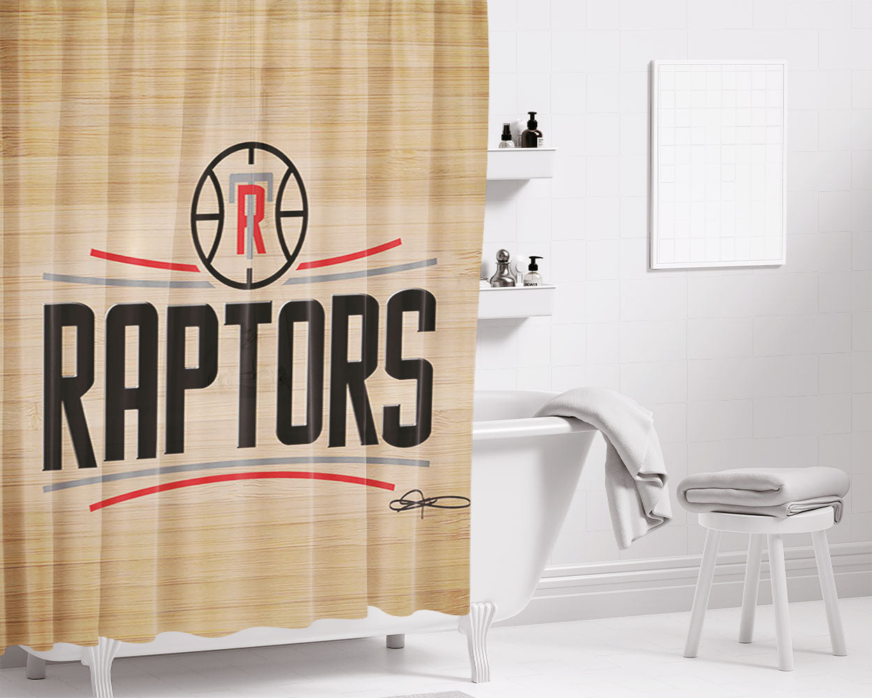 Toronto Raptors Emblem Bathroom Shower Curtain Fabric Waterproof | 66 X 72 Inch