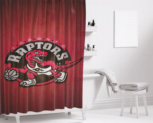 Personalized Toronto Raptors Red Emblem Shower Curtain Farmhouse Bathroom Decor