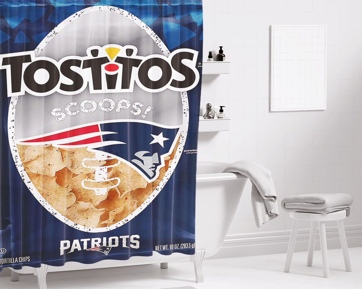 Tostitos Nfl New England Patriots Chips Bathroom Shower Curtain Fabric Waterproof | 66 X 72 Inch