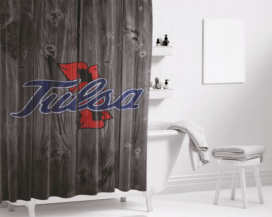 Personalized Tulsa Golden Hurricane Nfl Logo Dark Wood Wallpaper Shower Curtain Farmhouse Bathroom Decor