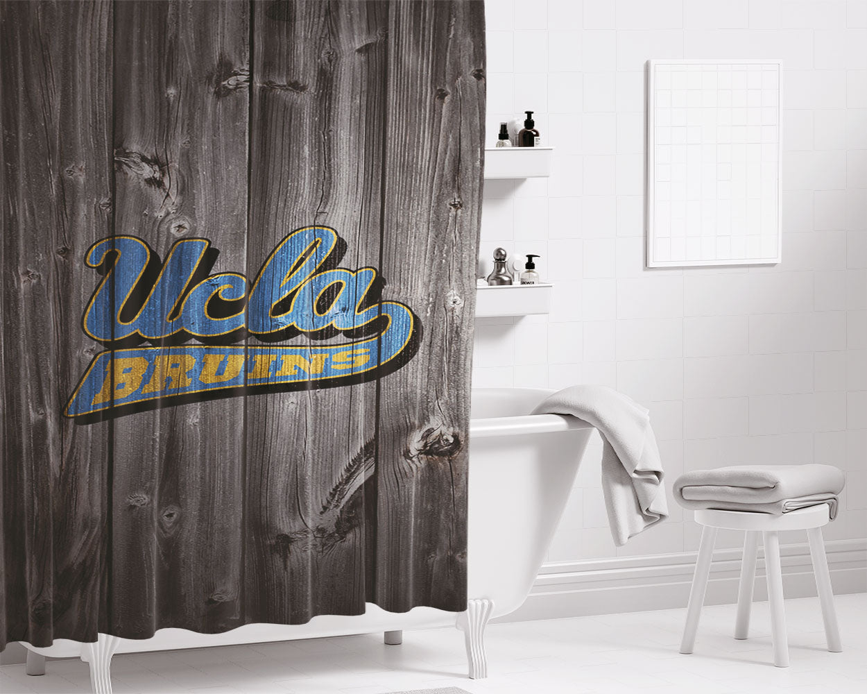 Ucla Bruins Logo Dark Wood Bathroom Shower Curtain Fabric Waterproof | 66 X 72 Inch