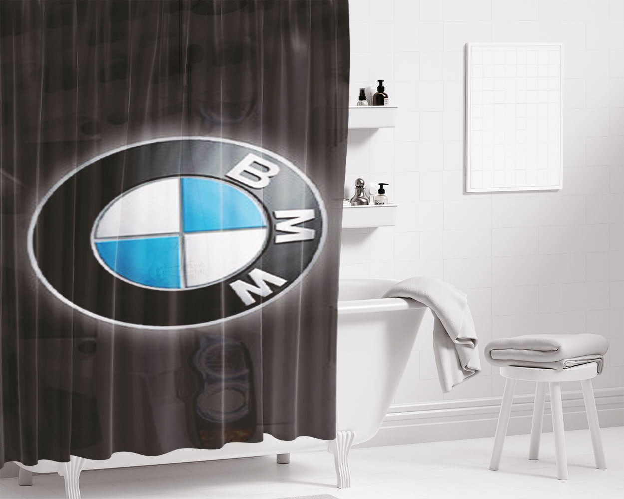 Unique Design Bmw Emblem Pattern Bathroom Shower Curtain Fabric Waterproof | 66 X 72 Inch