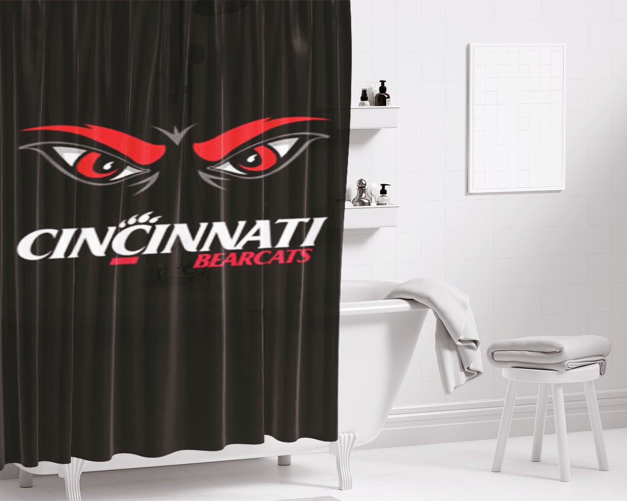 University Of Cincinnati Bearcats Logo Bathroom Shower Curtain Fabric Waterproof | 66 X 72 Inch