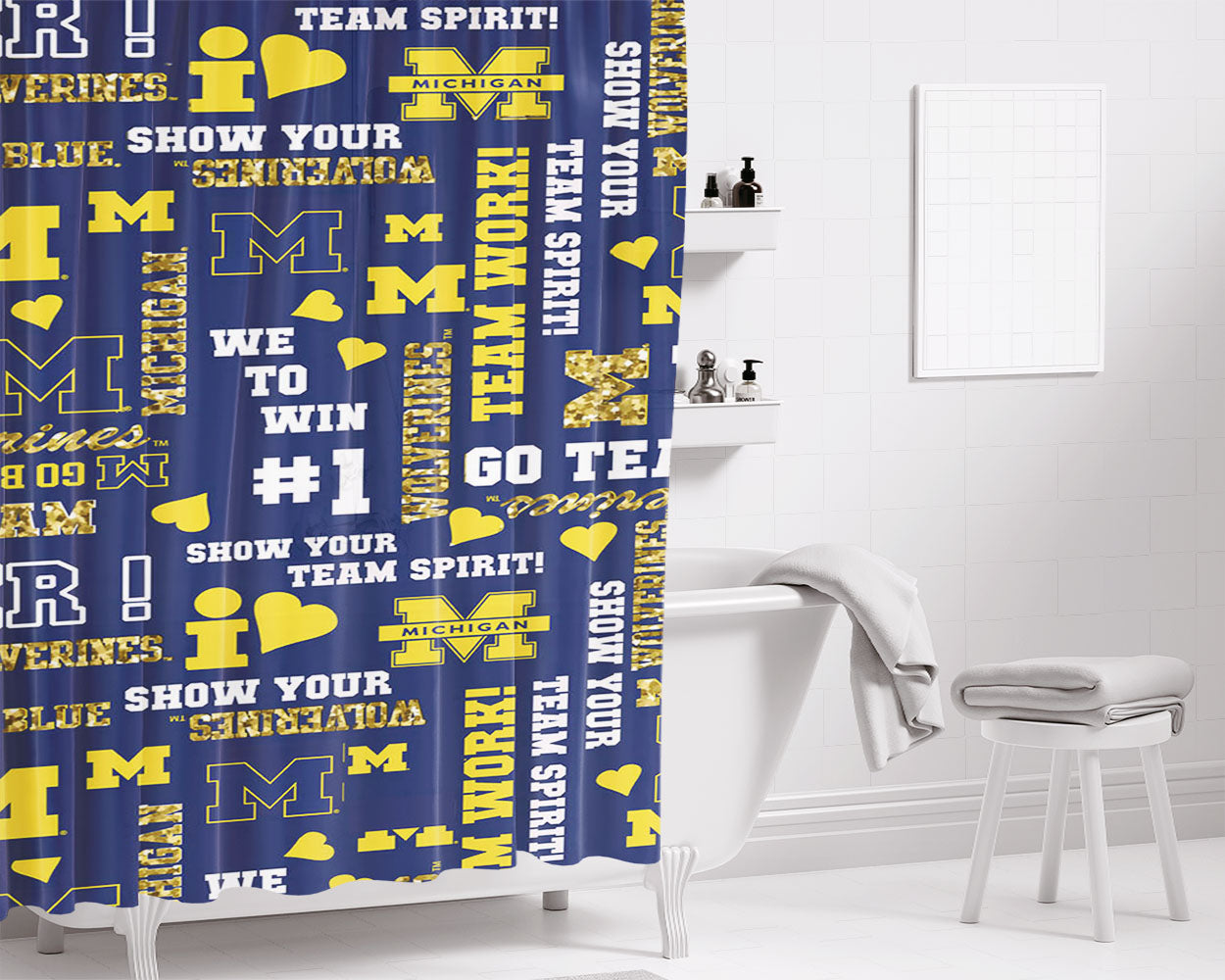 University Of Michigan Medical School Logo Bathroom Shower Curtain Fabric Waterproof | 66 X 72 Inch