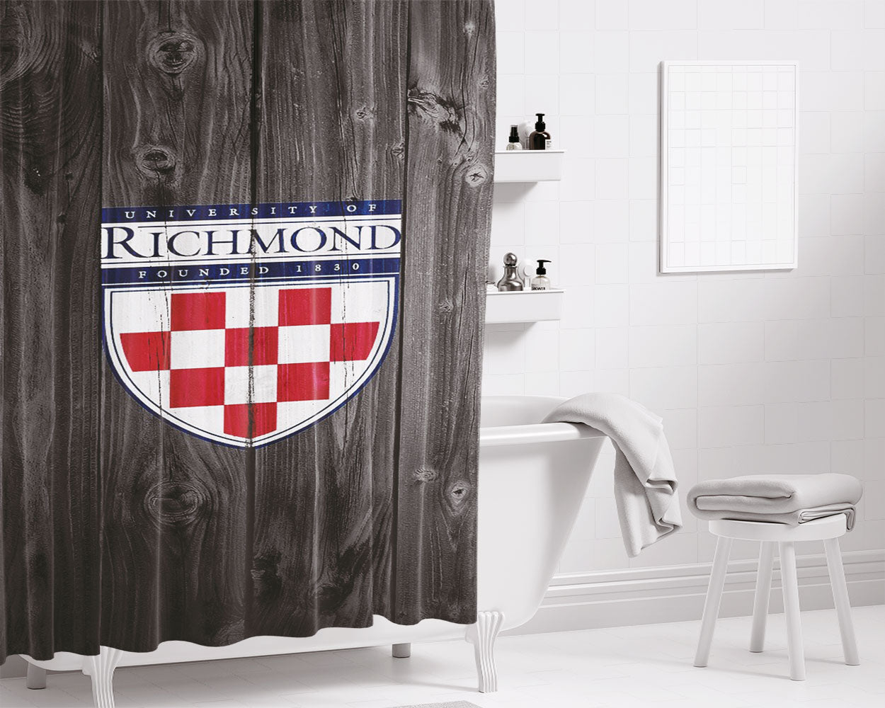 University Of Richmond Logo Dark Wood Wallpaper Bathroom Shower Curtain Fabric Waterproof | 66 X 72 Inch