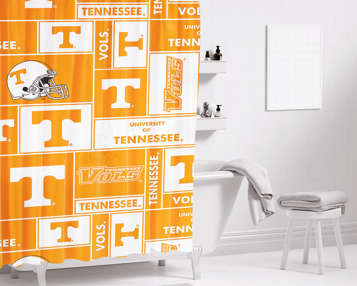 University Of Tennessee Helmet Bathroom Shower Curtain Fabric Waterproof | 66 X 72 Inch