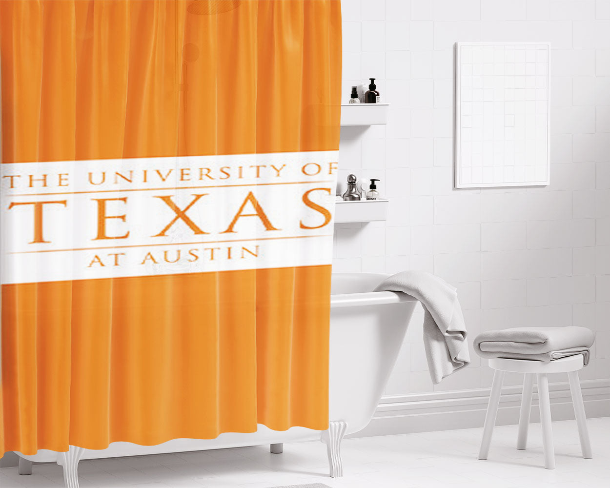 University Of Texas Austin Logo Bathroom Shower Curtain Fabric Waterproof | 66 X 72 Inch