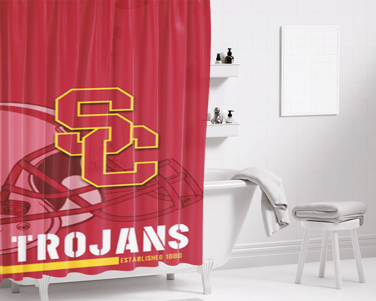 Usc Trojans Est 1880 Bathroom Shower Curtain Fabric Waterproof | 66 X 72 Inch