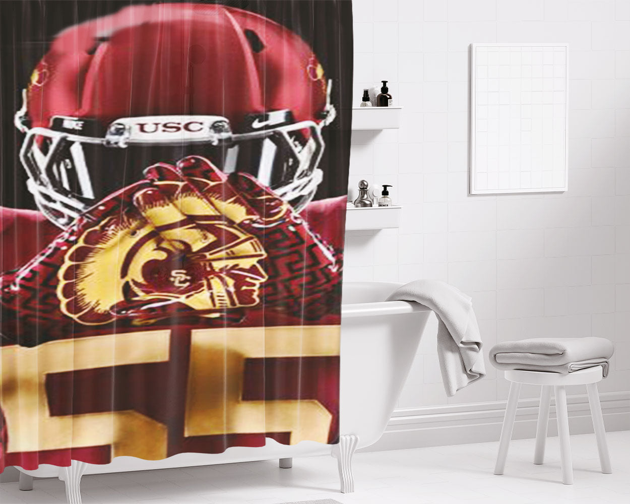Usc Trojans Football Bathroom Shower Curtain Fabric Waterproof | 66 X 72 Inch