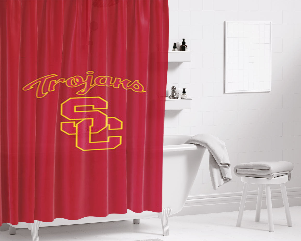 Usc Trojans Nfl Bathroom Shower Curtain Fabric Waterproof | 66 X 72 Inch