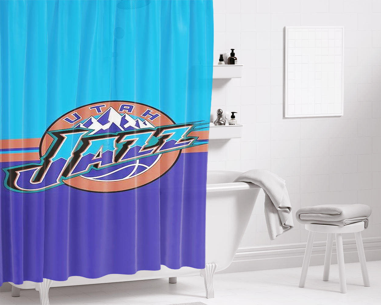 Utah Jazz Basketball Logo Bathroom Shower Curtain Fabric Waterproof | 66 X 72 Inch
