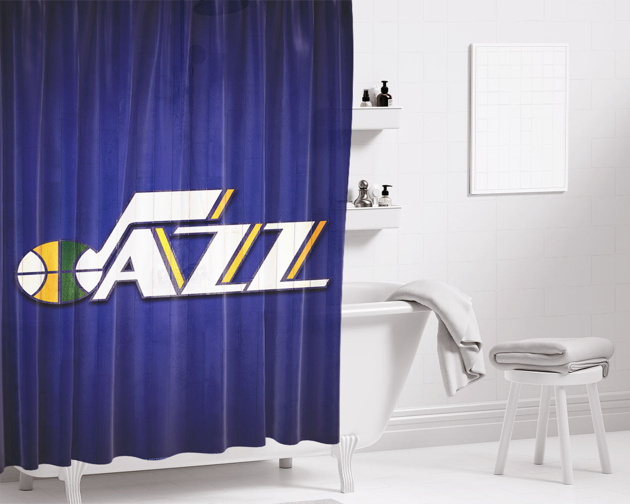 Utah Jazz Hardwood Wallpaper Bathroom Shower Curtain Fabric Waterproof | 66 X 72 Inch