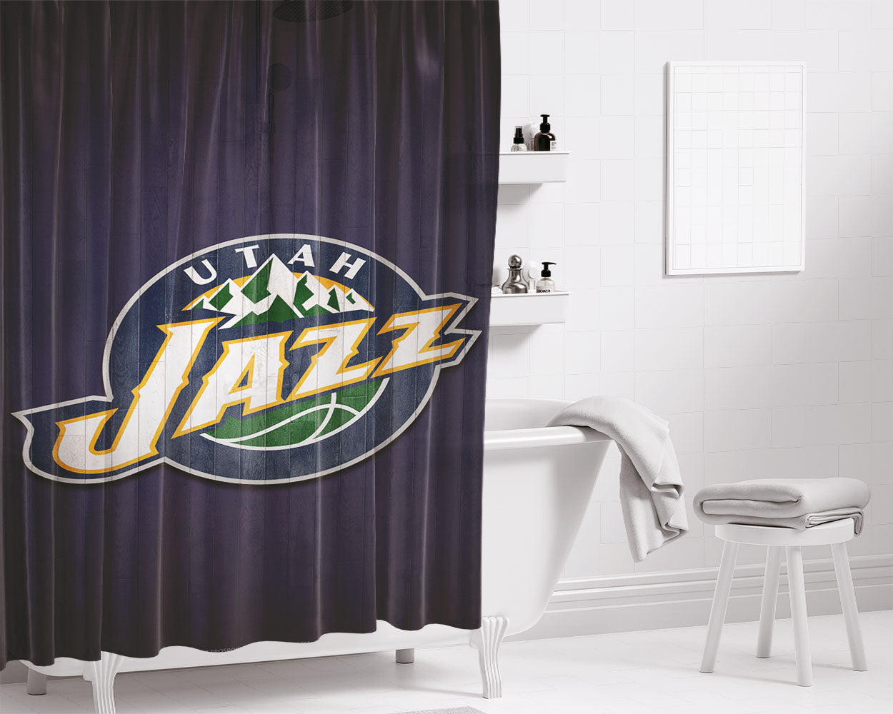 Utah Jazz Purple Emblem Bathroom Shower Curtain Fabric Waterproof | 66 X 72 Inch