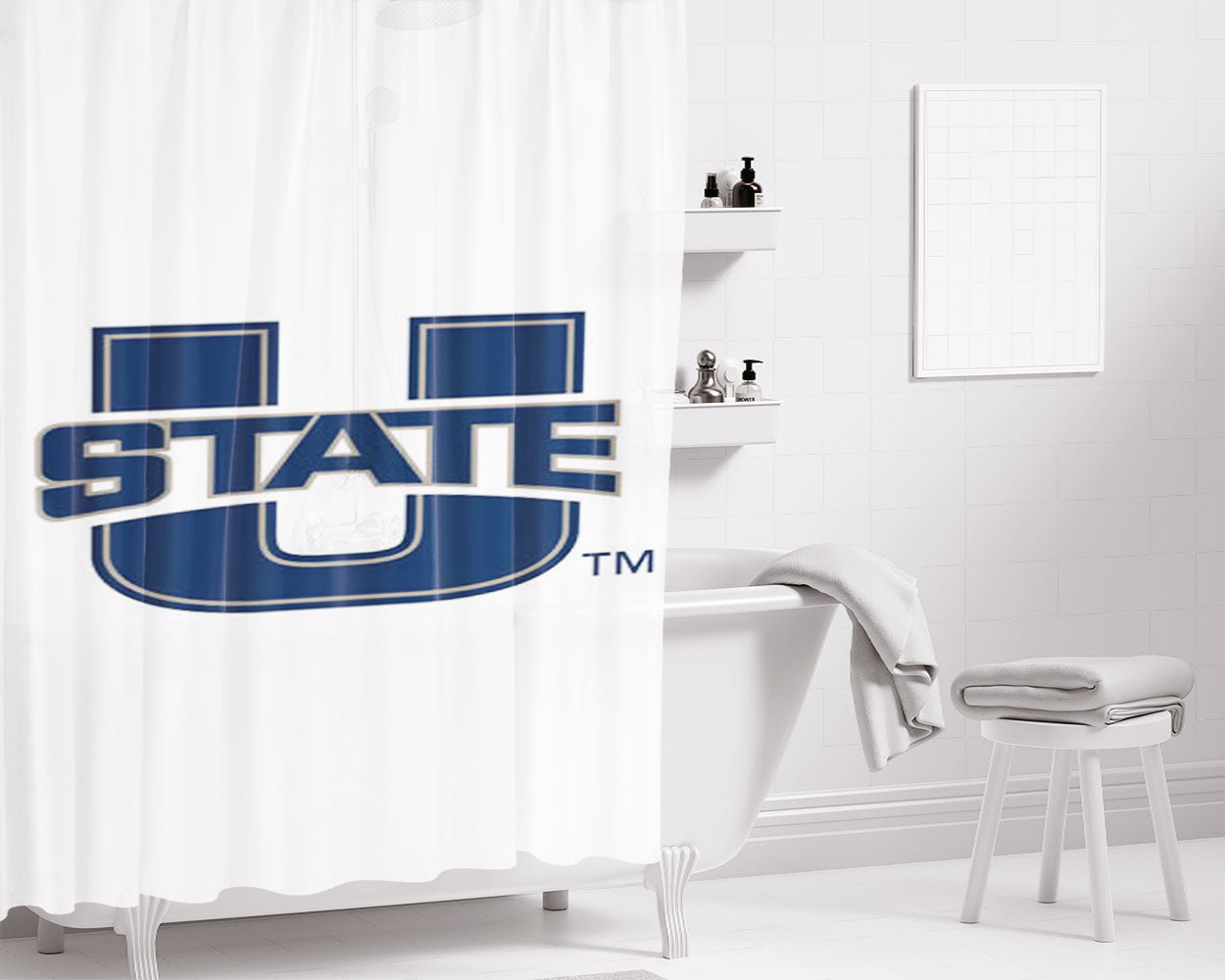 Utah State Football Bathroom Shower Curtain Fabric Waterproof | 66 X 72 Inch