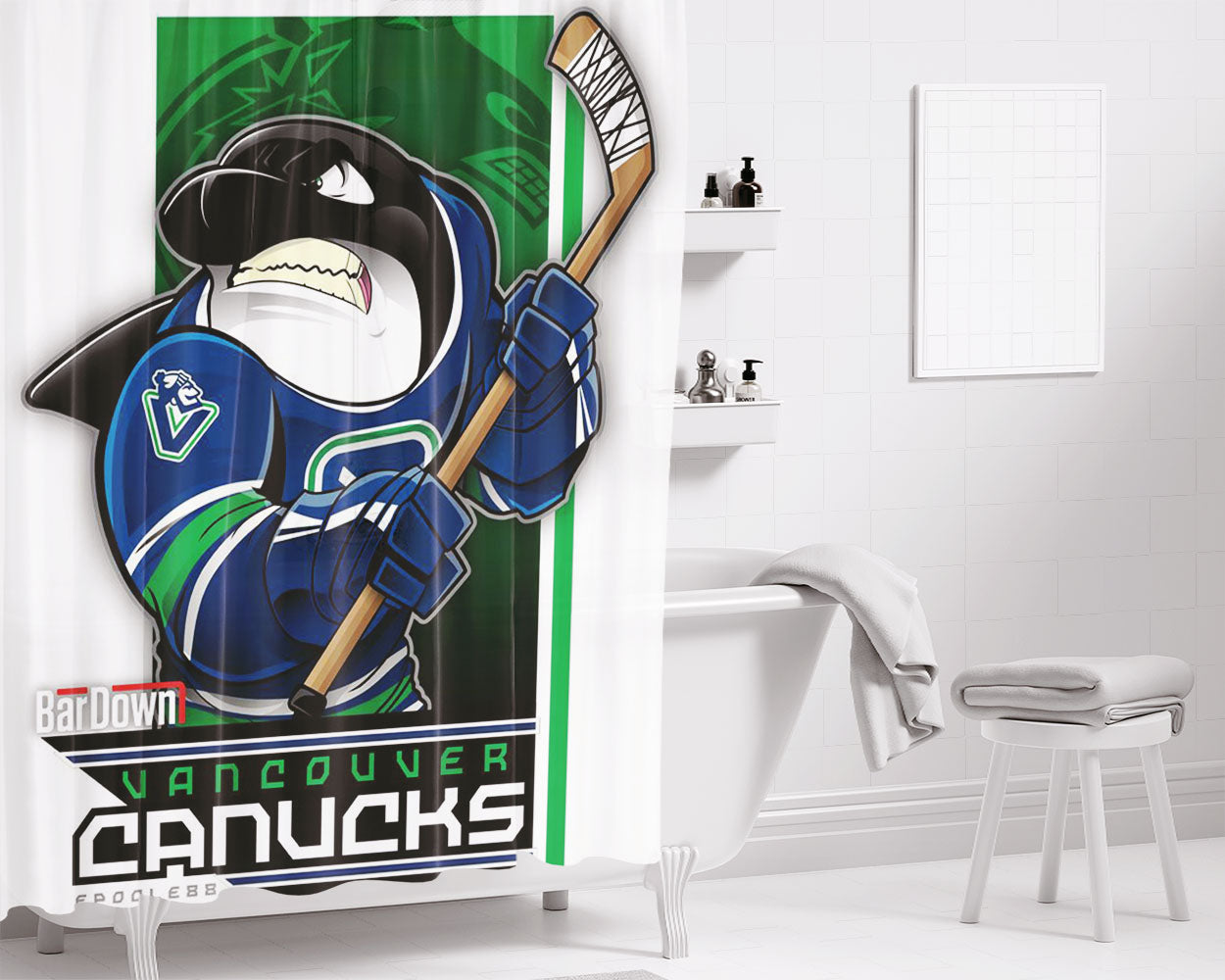 Vancouver Canucks Hockey Bathroom Shower Curtain Fabric Waterproof | 66 X 72 Inch