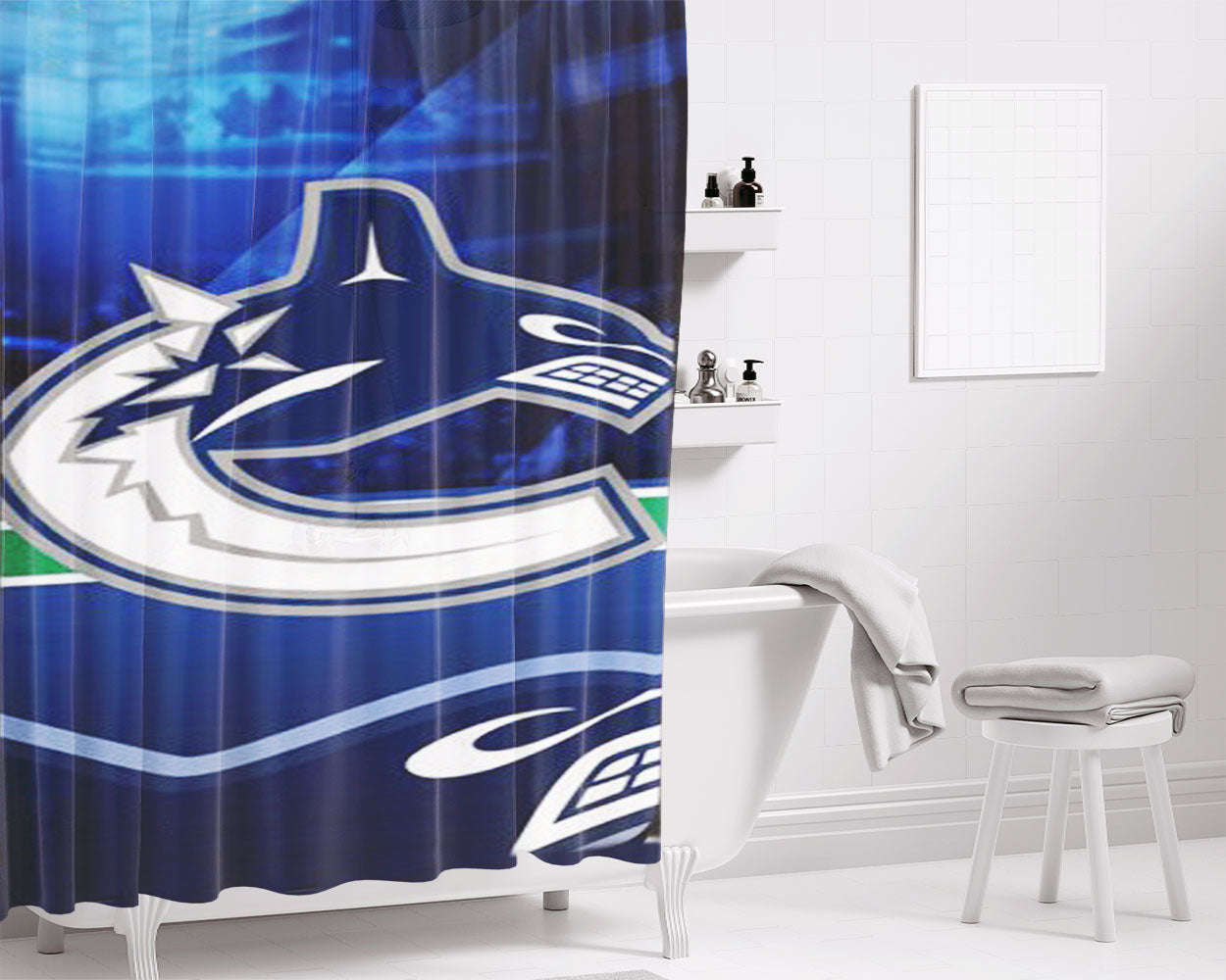 Vancouver Canucks Nhl Sport Logo Bathroom Shower Curtain Fabric Waterproof | 66 X 72 Inch