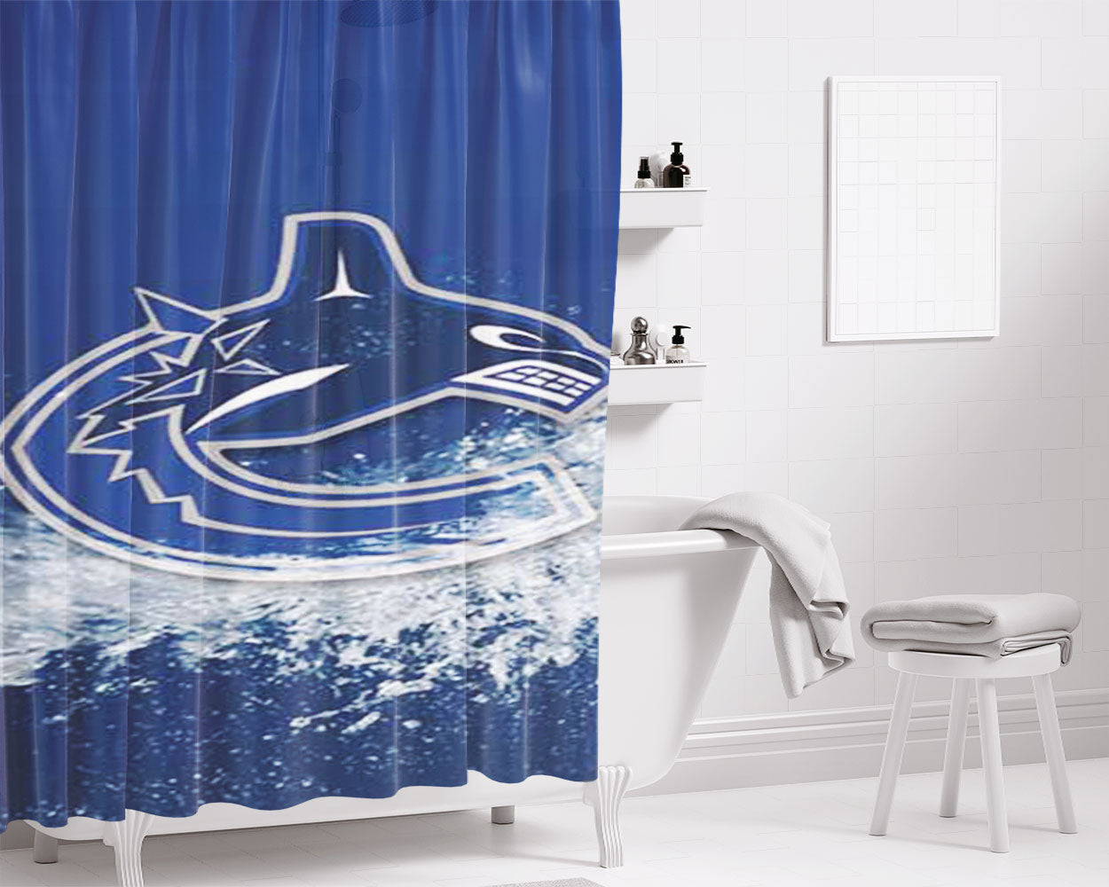 Vancouver Canucks Wave Bathroom Shower Curtain Fabric Waterproof | 66 X 72 Inch