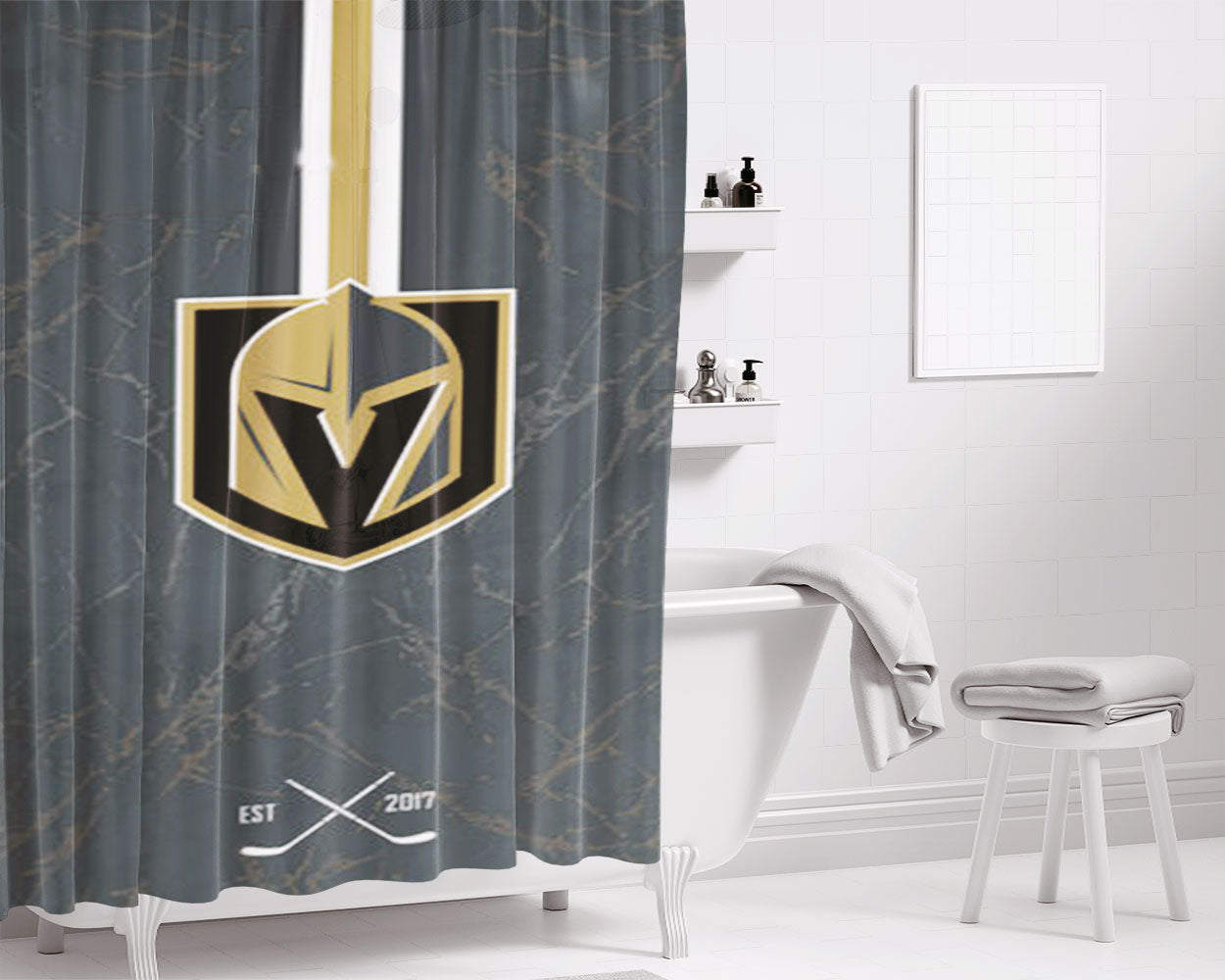 Vegas Golden Knights Est 2017 Bathroom Shower Curtain Fabric Waterproof | 66 X 72 Inch
