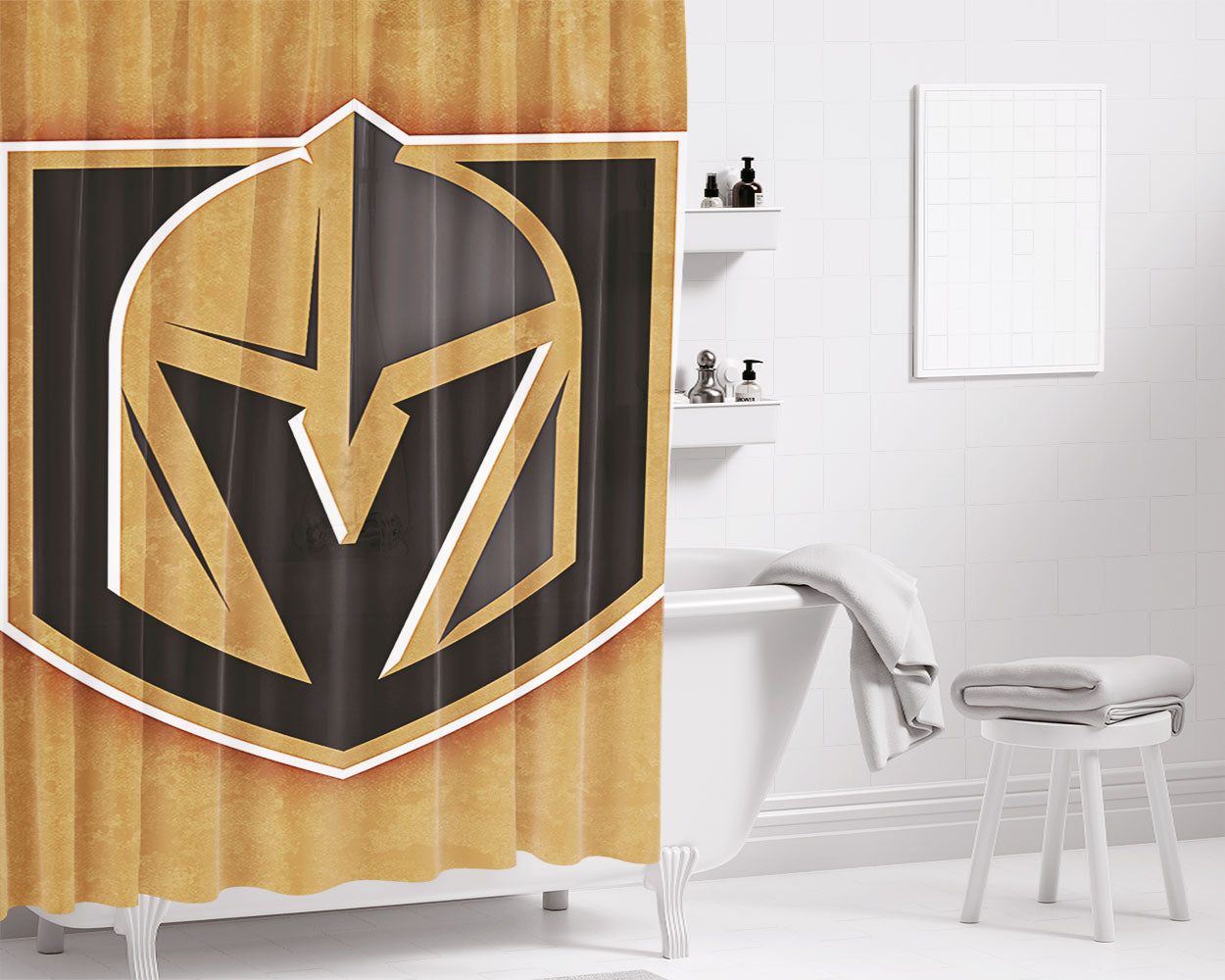 Vegas Golden Knights Helmet Logo Bathroom Shower Curtain Fabric Waterproof | 66 X 72 Inch