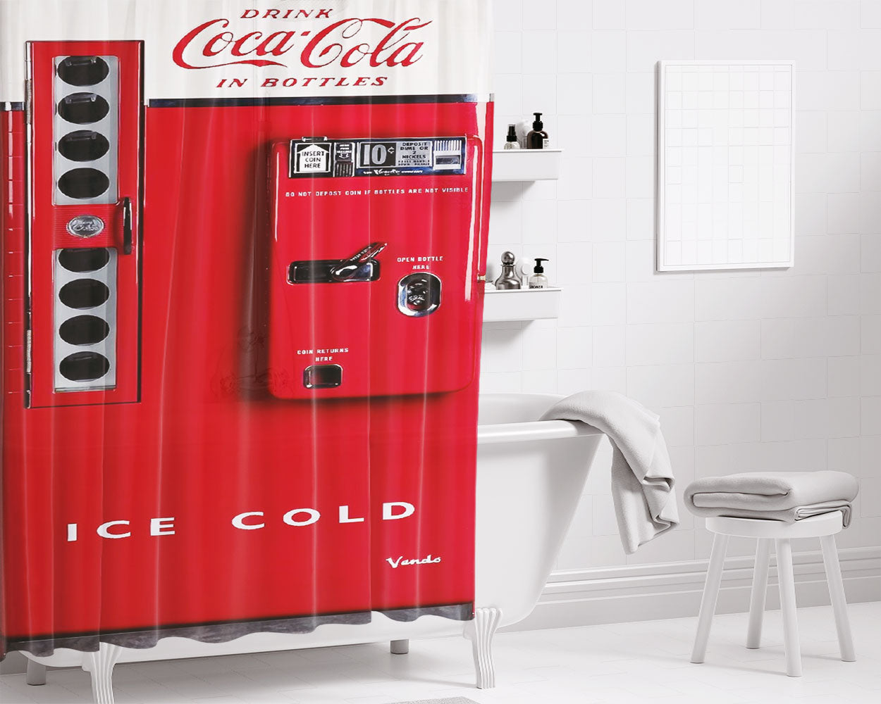 Vending Machine Vintage Coca Cola Drink Ice Cold Bathroom Shower Curtain Fabric Waterproof | 66 X 72 Inch