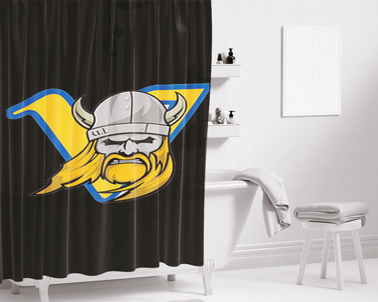 Vikings Logo Black Bathroom Shower Curtain Fabric Waterproof | 66 X 72 Inch