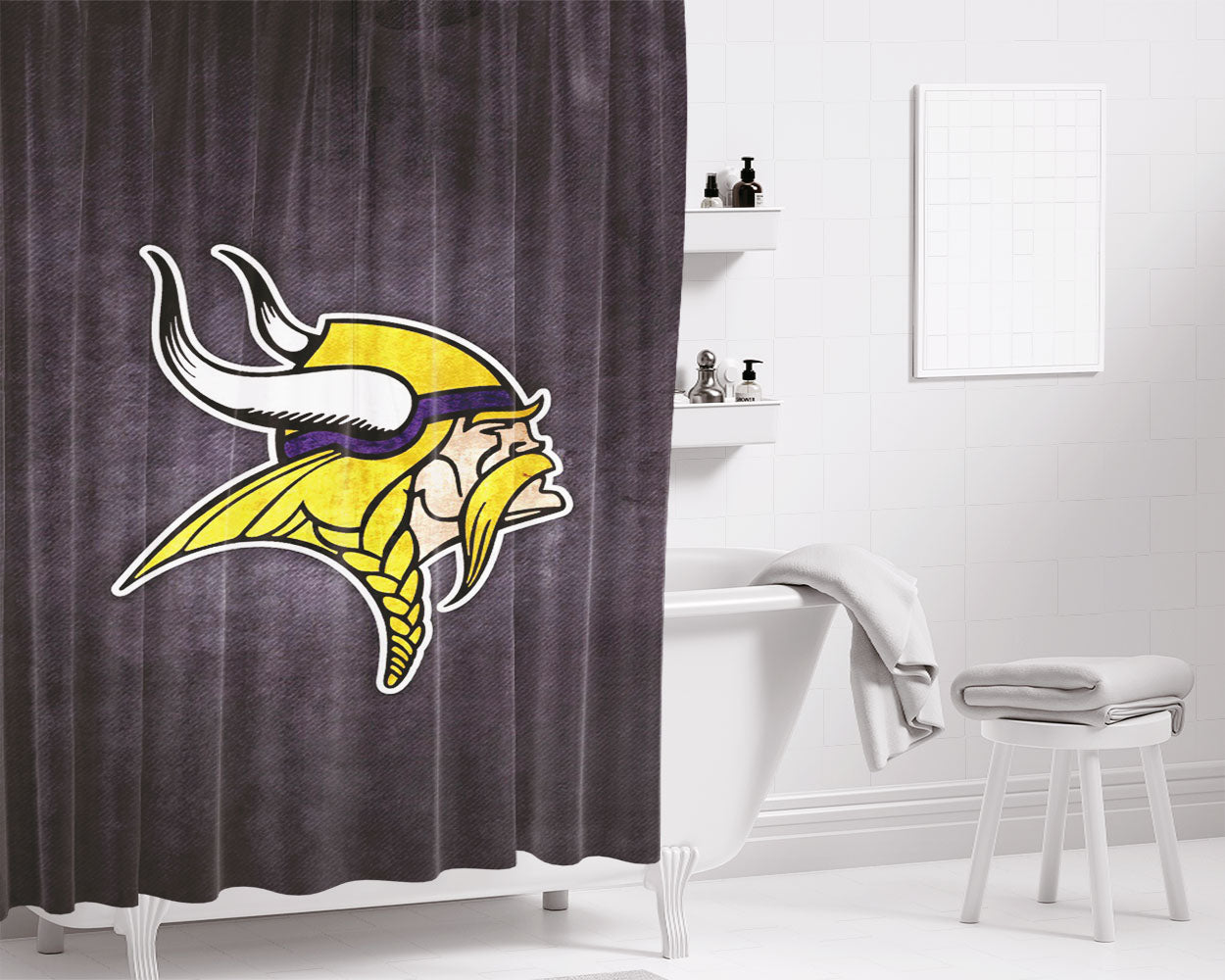 Vikings Logo Football Bathroom Shower Curtain Fabric Waterproof | 66 X 72 Inch