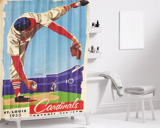 Personalized Vintage St Lous Cardinals Scorecard Shower Curtain Farmhouse Bathroom Decor