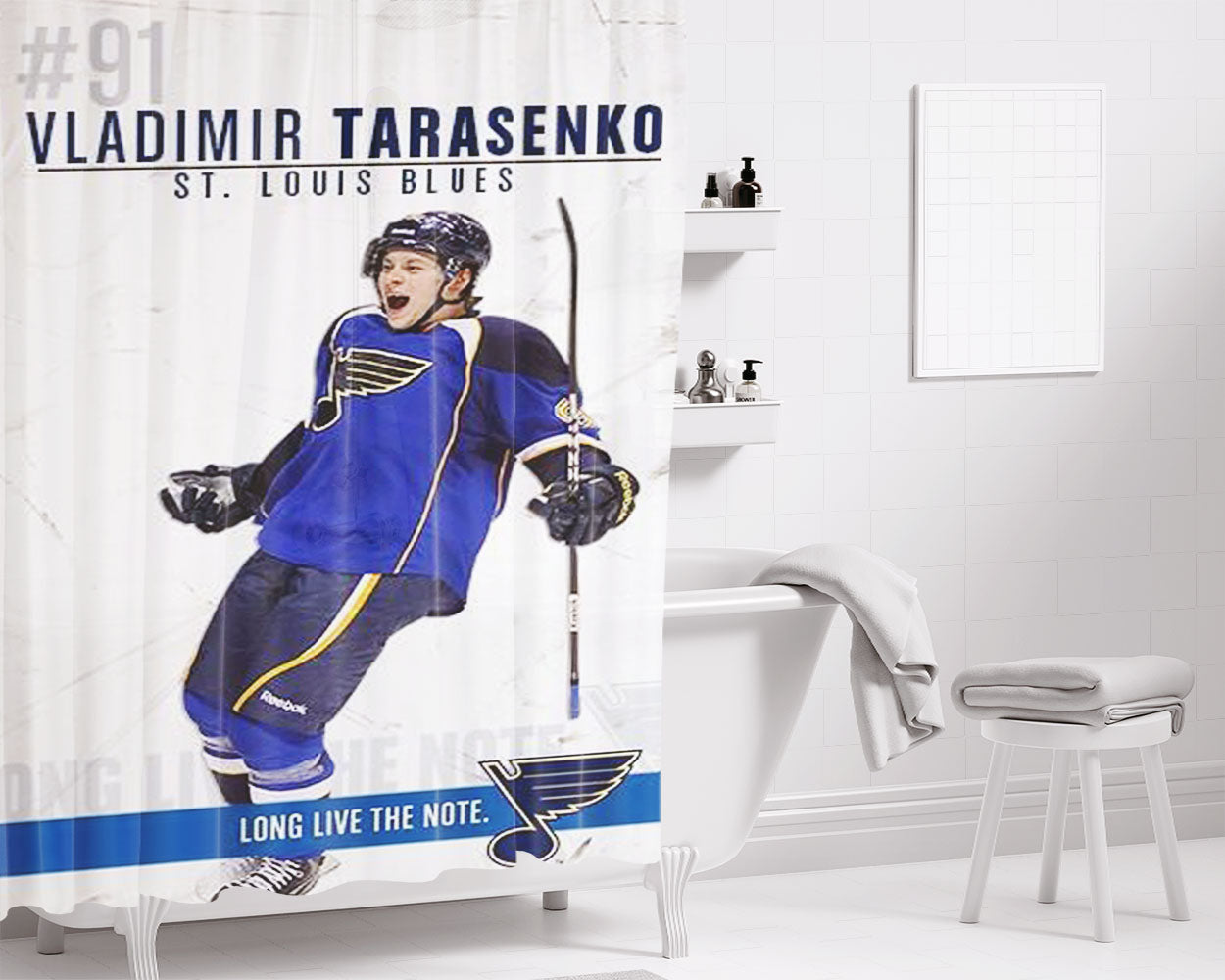 Vladimir Tarasenko St Louis Blues Hockey Bathroom Shower Curtain Fabric Waterproof | 66 X 72 Inch