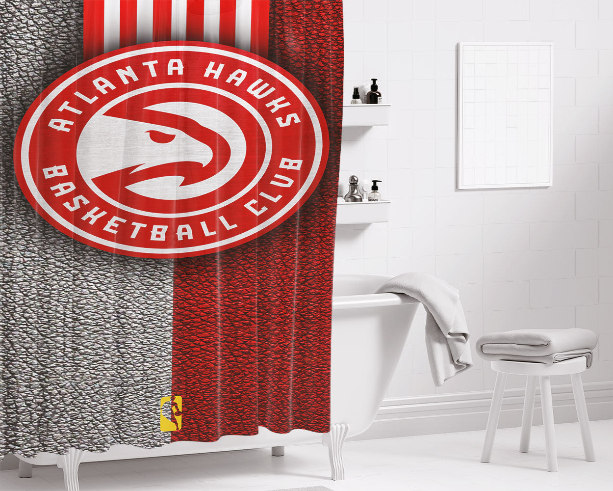 Wallpaper Sport Logo Basketball Atlanta Hawks Nba Bathroom Shower Curtain Fabric Waterproof | 66 X 72 Inch