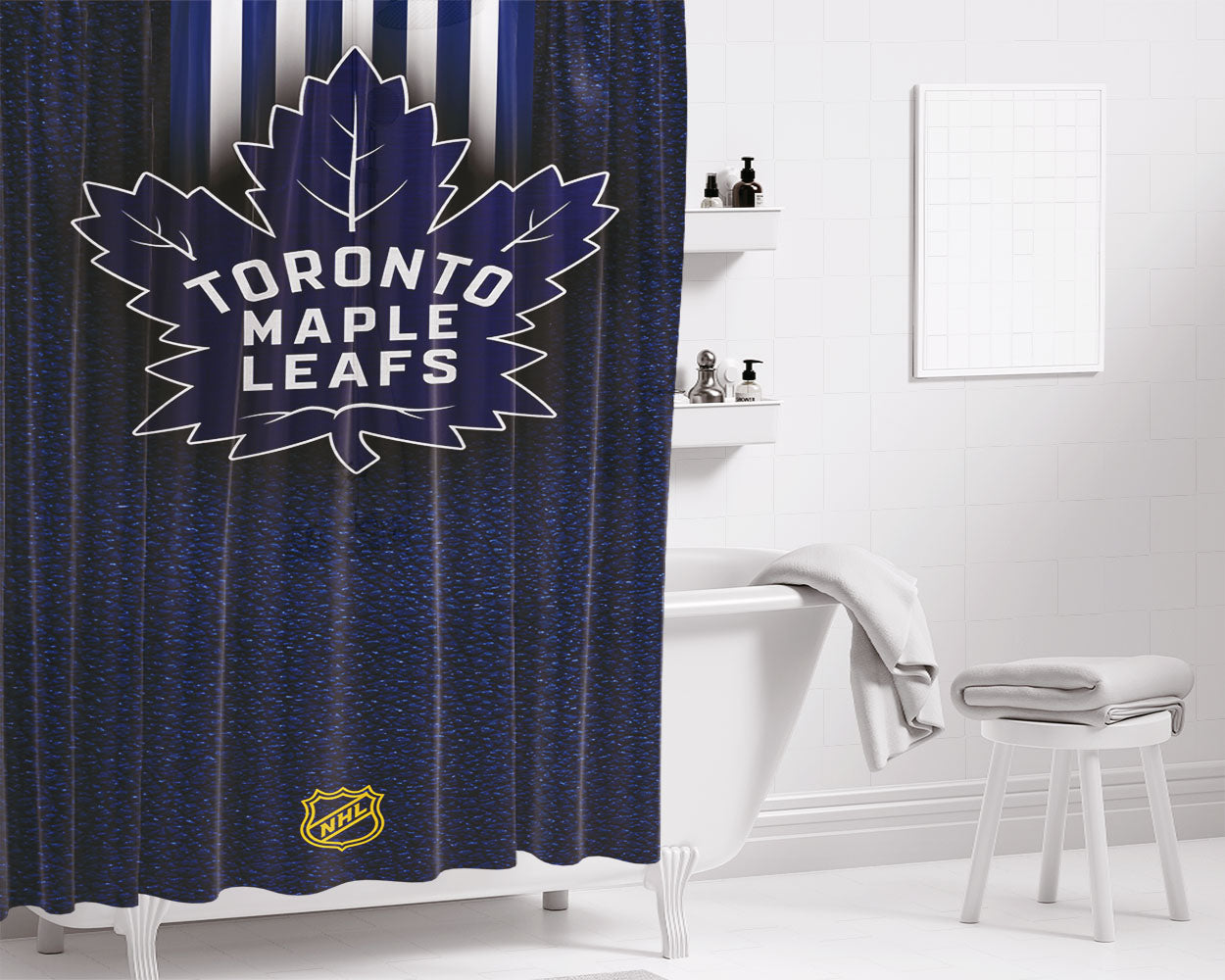 Wallpaper Sport Logo Nhl Hockey Toronto Maple Leafs Bathroom Shower Curtain Fabric Waterproof | 66 X 72 Inch