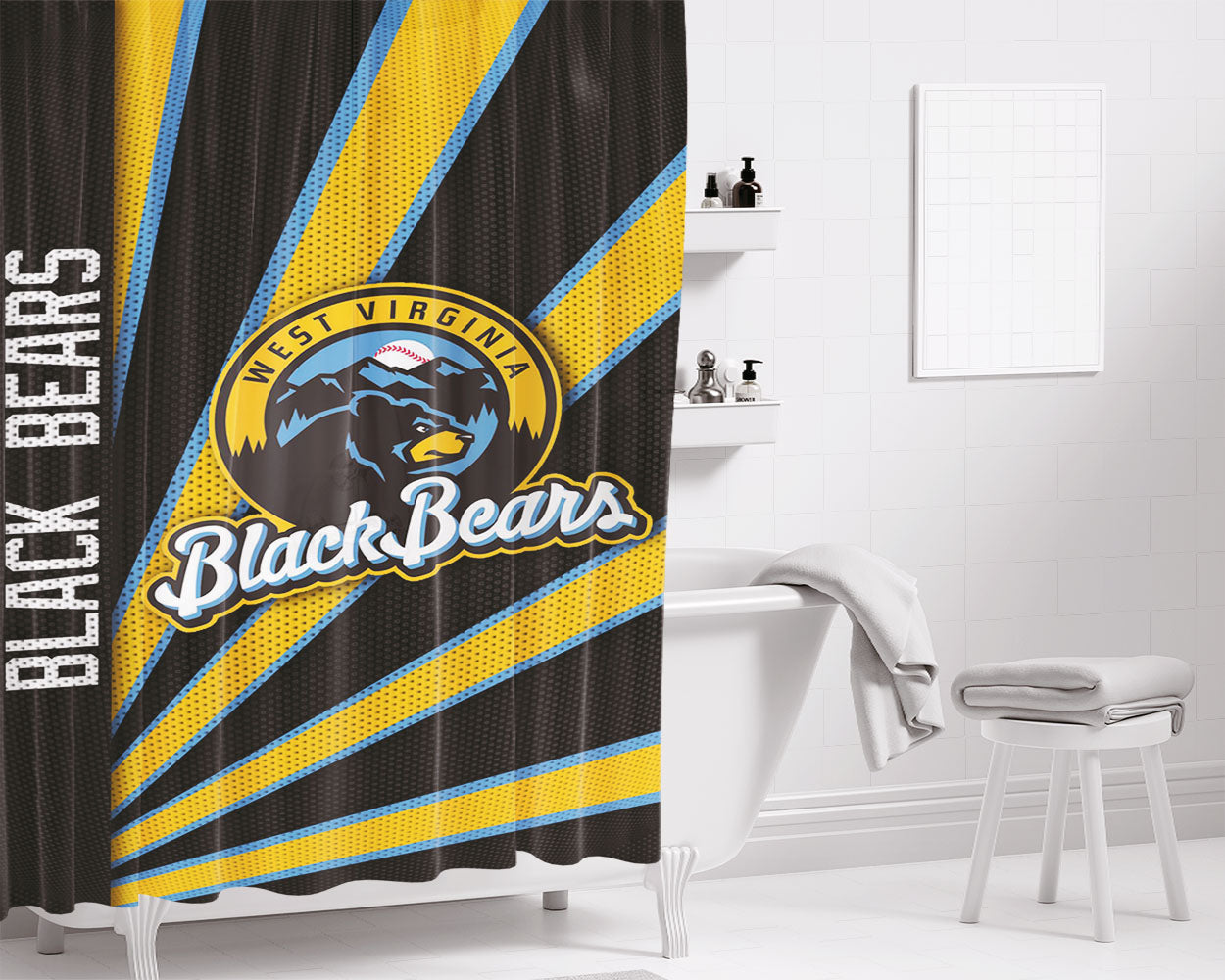 West Virginia Black Bears Stripe Wallpaper Bathroom Shower Curtain Fabric Waterproof | 66 X 72 Inch