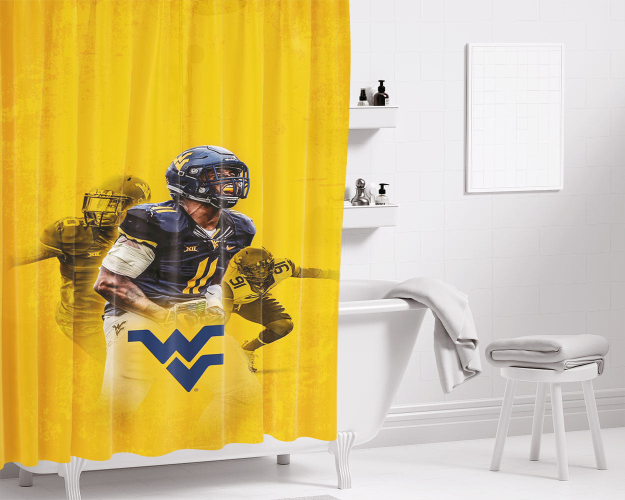 West Virginia Football Team Bathroom Shower Curtain Fabric Waterproof | 66 X 72 Inch