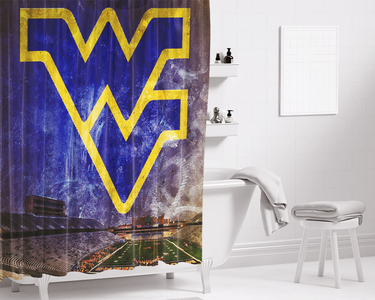 West Virginia Mountaineers Logo Bathroom Shower Curtain Fabric Waterproof | 66 X 72 Inch