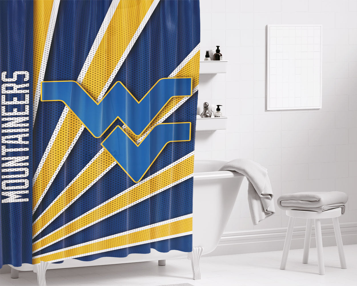 West Virginia Mountaineers Stripe Bathroom Shower Curtain Fabric Waterproof | 66 X 72 Inch