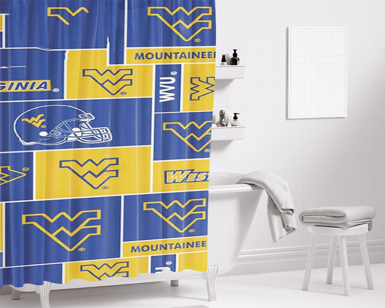 West Virginia Wvu Mountaineers Bathroom Shower Curtain Fabric Waterproof | 66 X 72 Inch