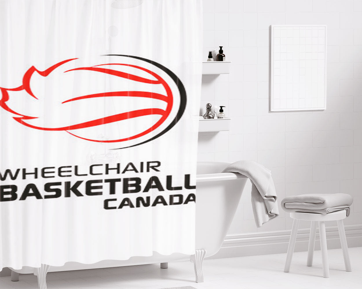 Wheel Chair Basketball Canada Logo Bathroom Shower Curtain Fabric Waterproof | 66 X 72 Inch
