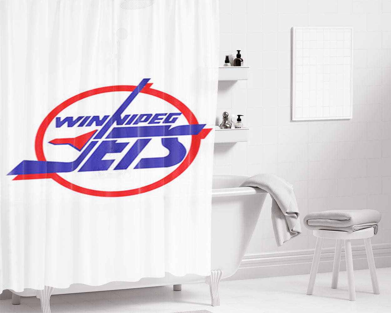 Winnipeg Jets Art Bathroom Shower Curtain Fabric Waterproof | 66 X 72 Inch