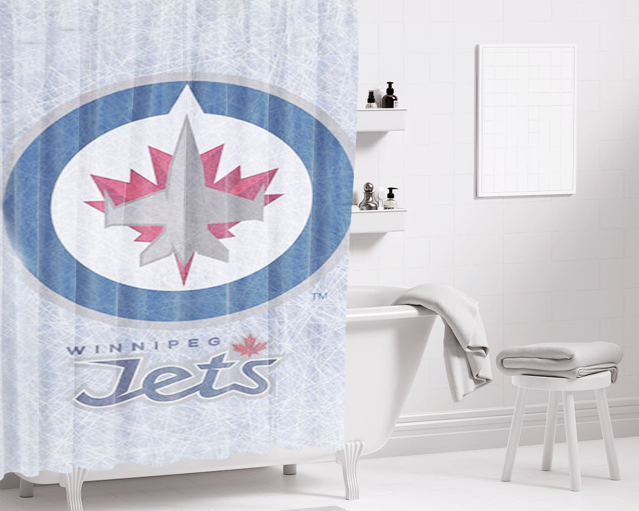 Winnipeg Jets Nhl Bathroom Shower Curtain Fabric Waterproof | 66 X 72 Inch