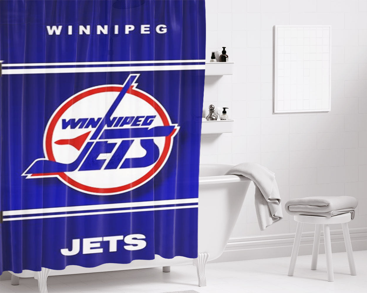 Winnipeg Jets Bathroom Shower Curtain Fabric Waterproof | 66 X 72 Inch