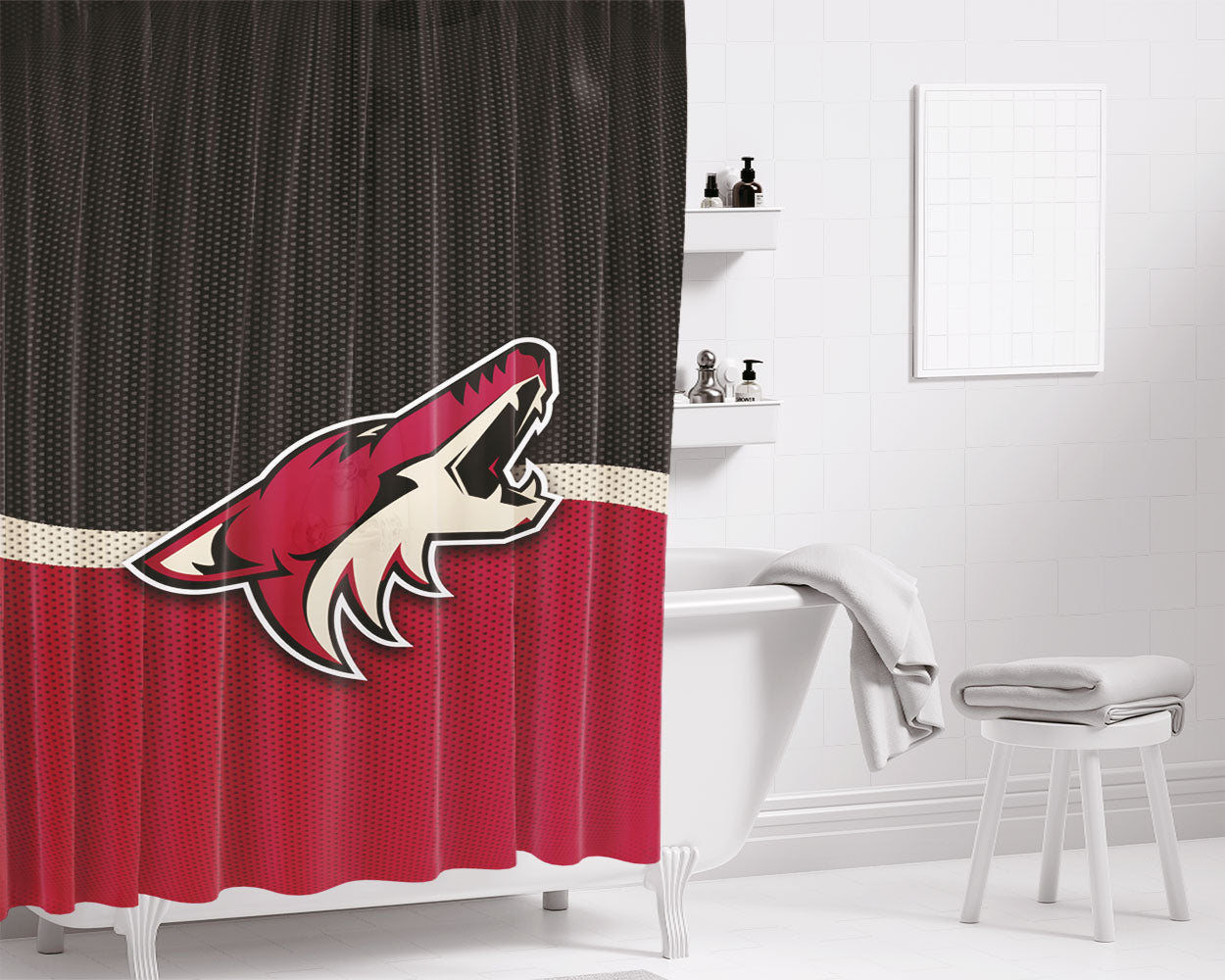 Wolf Arizona Coyotes Nhl Logo Bathroom Shower Curtain Fabric Waterproof | 66 X 72 Inch