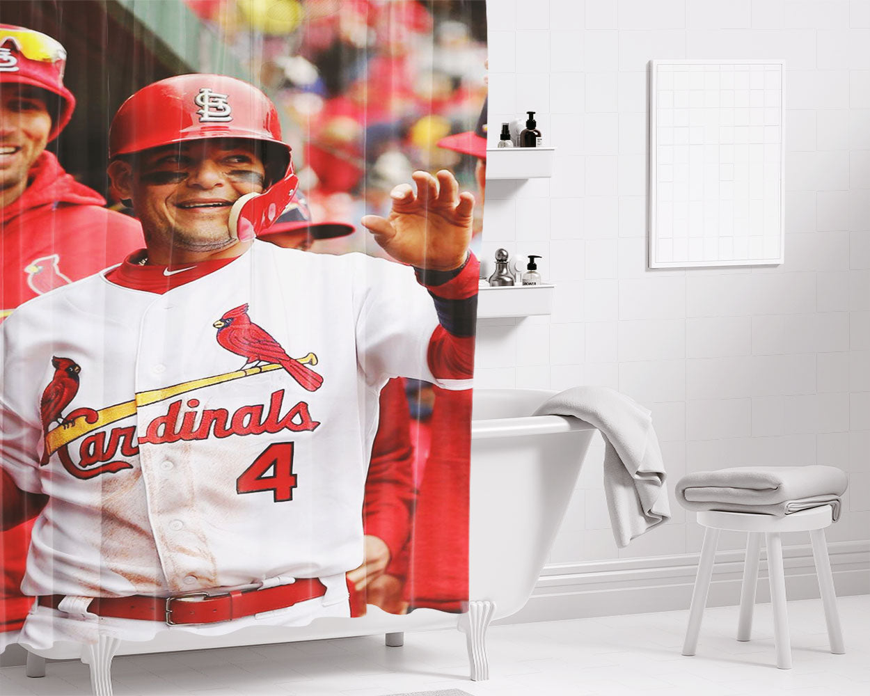 Yadier Molina Cardinal Bathroom Shower Curtain Fabric Waterproof | 66 X 72 Inch