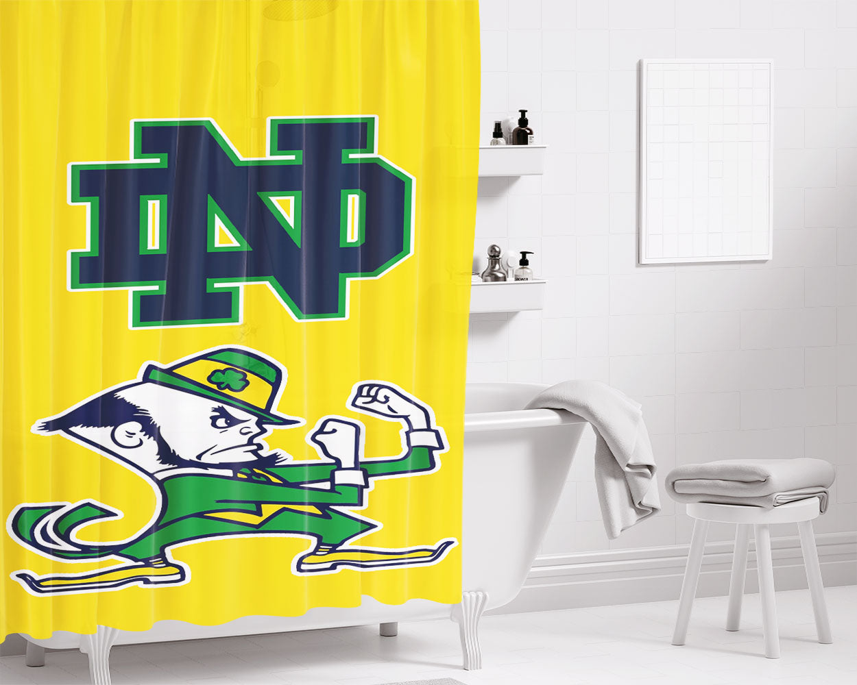 Yellow Notre Dame Fighting Irish Bathroom Shower Curtain Fabric Waterproof | 66 X 72 Inch